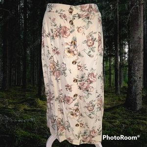 Vtg 90s grunge Cottagecore Button Front floral Maxi Skirt